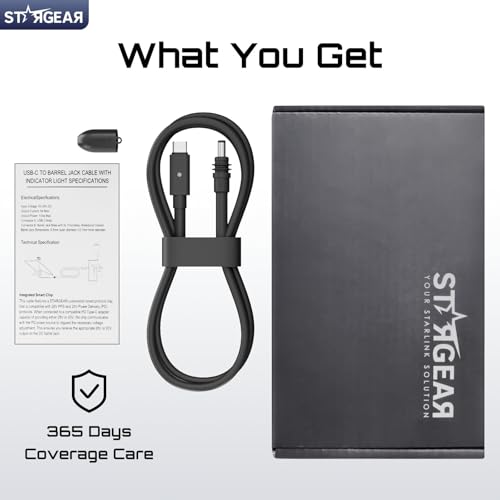 Starlink Mini Cable 16.4FT, 16AWG Starlink Cable with Indicator Light 140W USB C to DC, Accessories for Starlink Work with 100W+ PD Source, Compatible with 28V PPS 20V PD Protocols - size: 16.4FT with LED