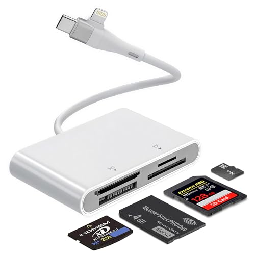 Memory Stick Pro Duo Adapter for Lightning/USB-C - 4-in-1 Multi Memory Card Reader for SD/Micro SD/MS/xD-Picture Cards, Sony Memory Stick Pro Duo Reader OTG Adapter, Plug & Play for iPhone/Android/PC