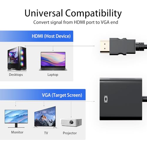 HDMI to VGA Adapter, 2-Pack Gold-Plated Female Converter for Laptop, Desktop, PC, Monitor, Projector, HDTV, Xbox, 1080P HD Resolution