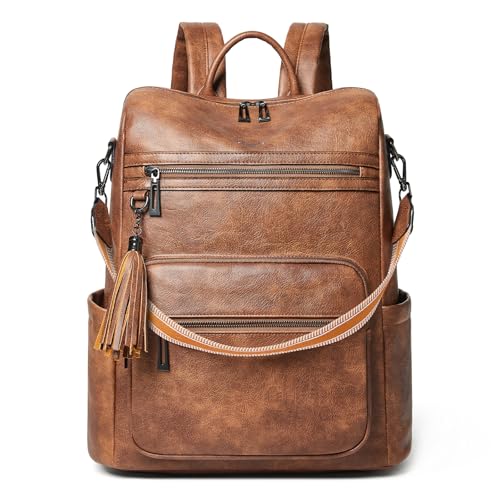 Shrrie 15.6 inch Laptop Backpack for Women,Large Leather Backpack Purse,Travel,Carry on,Water Resistant Casual Laptop Backpacks,College Backpack,Work Backpack for Women,Two-toned Brown - color: Two-toned Brown