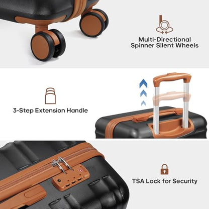 7 Piece Luggage Sets with Premium YKK Zipper, 20/24/28in PC Hardside Suitcase With Spinner Wheels, Luggage Airline Approved, Durable Suitcase Sets with TSA Locks for Travel - color: Black, size: 7 piece set (20/24/28inch)