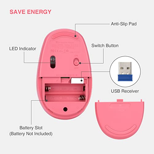 Rii Wireless Mouse RM700 2.4G Silent Mouse with USB Nano Receiver for Laptop,PC,Mac,Chromebook,Windows (Pink) - color: PINK