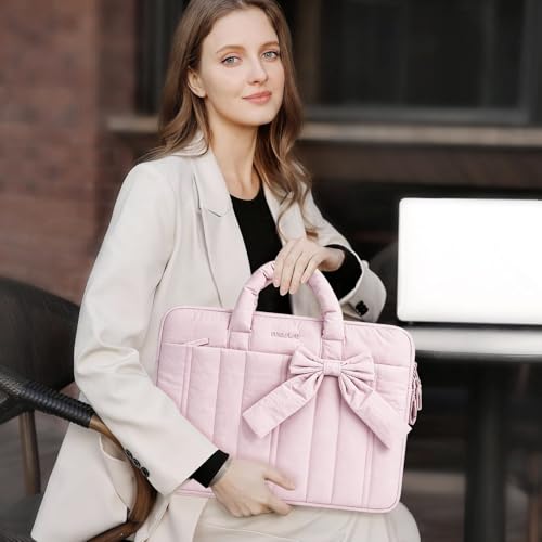 MOSISO Laptop Case 13.3 inch, 13-13.3 inch Puffy Laptop Sleeve Compatible with MacBook Neo/Air 13.6 M5 M4 M3 M2 M1/Pro 13/14, HP Dell ASUS Lenovo, Rectangle Quilted Carrying Bag with Bow&Handle, Pink - color: Pink, size: 13.3 inch