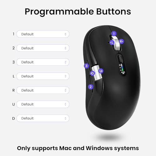 Wireless Bluetooth Multi-Device mouse with 7 Programmable Buttons(Mac/Windows), 4-way Navigation Scroll, 5 level DPI, Side Scroll, Quiet Click Mice for Computer, Laptop, PC, iPad, Tablet, MacBook.