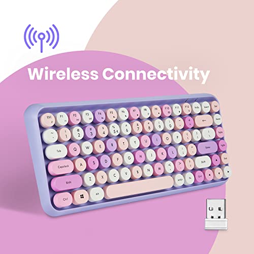 Perixx PERIDUO-713PP Wireless Mini Keyboard and Mouse Combo - Retro Round Key Caps - Pastel Purple - US English Layout (PD-713PPUS-11953) - color: Purple