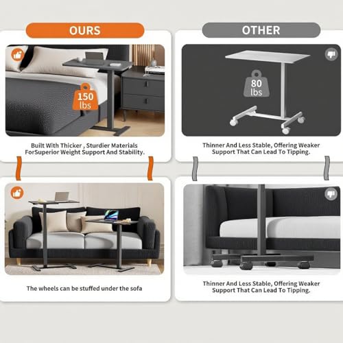 Mobile Small Standing Desk with Hidden Wheels, Pneumatic Laptop Desk, Rolling Computer Cart Movable, Portable Rolling Computer Sit Stand Side Table for Couch, Home, Office, Black - color: Black