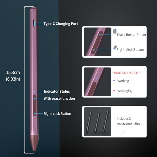 Stylus Pen for ASUS Transformer/Mini/ASUS Zenbook Flip/Pro/ASUS Vivobook Flip/Pro/Duo/ASUS Notebook, Rechargeable MPP 2.0 Tilt Active Pen with 4096 Pressure Sensitivity, Tpye-c Charge, Red - color: Red