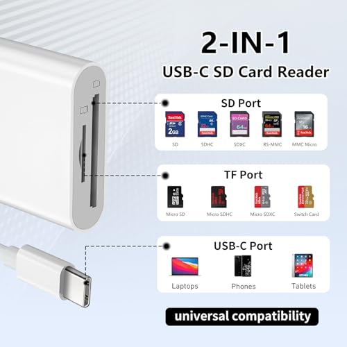 SD Card Reader for iPhone 15/16/17, Sd Card Reader USB C,Micro Sd Card Reader for ipad, USB C Sd Card Reader for ipad,Plug and Play No App Required,Adapter for Digital Camera to Phone