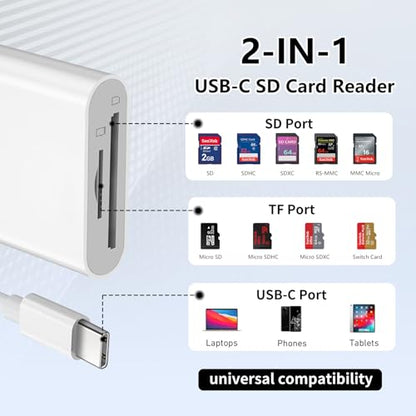 SD Card Reader for iPhone 15/16/17, Sd Card Reader USB C,Micro Sd Card Reader for ipad, USB C Sd Card Reader for ipad,Plug and Play No App Required,Adapter for Digital Camera to Phone