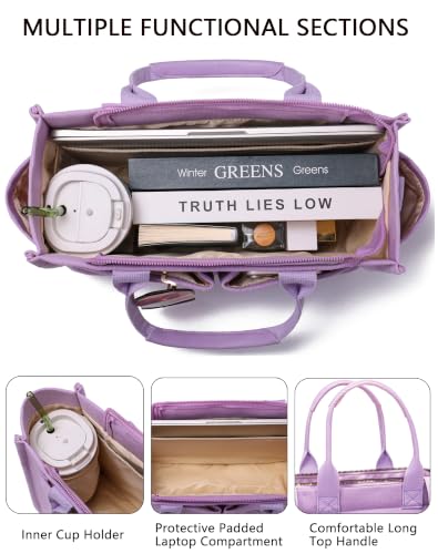 Canvas Tote Bag for Women,Women's Bags Crossbody Bags Work Laptop Tote Bag Large Handbags Purse for Travel Nurse Teacher - color: New Upgrade Plus Purple With Compartments and Inner Cup Holders