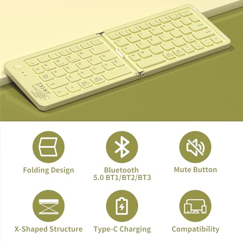 Foldable Bluetooth Keyboard with UV Printing Technology Rechargeable Keyboards,Compact Wireless Travel Keyboards for iPad, Smartphone, Tablet and Laptop - Z1 Coffee - color: Z1 Coffee