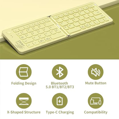 Foldable Bluetooth Keyboard with UV Printing Technology Rechargeable Keyboards,Compact Wireless Travel Keyboards for iPad, Smartphone, Tablet and Laptop - Z1 Coffee - color: Z1 Coffee