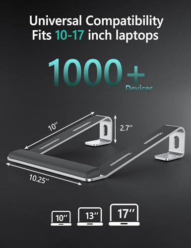 JCZT Aluminum Laptop Stand, Notebook Stand with Wrist Rest, Ergonomic Detachable Laptop Mount, Computer Stand Compatible with 10-17'' All Laptops Such as MacBook Air Pro/HP/Dell/Lenovo, Silver - color: Silver