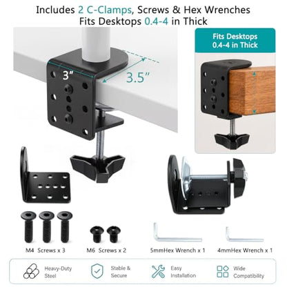 Yalikop 2 Pack Heavy Duty Desk Clamp for Monitor Mount Universal Desk Grommet Mount Adapter Black Steel Replacement C Clamp Fits 0.4-4 Inch Thick, Compatible with Monitor Arm, Microphone Boom Arm