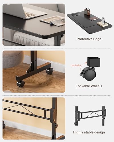 Amztabler Small Standing Desk Adjustable Height, Mobile Stand Up Desk with Wheels, 32 Inch Portable Rolling Desks Conference Room Tablesf for Walking Pad Treadmill Black - color: Wood Black