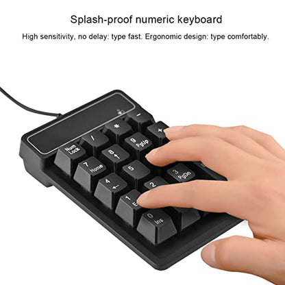 Wired Number Pad, 19 Keys Numeric Keypad with 4.9Ft USB Cable, Plug and Play Portable Financial Accounting Keyboard for Laptop Desktop PC
