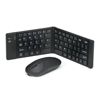 Mini Rechargeable Foldable Bluetooth Keyboard and Mouse Combo, Portable (Sync Up to 3 Devices), Ultra-Slim Travel Folding Keyboard for iPhone iPad Mac Android Windows iOS（Black） - color: black