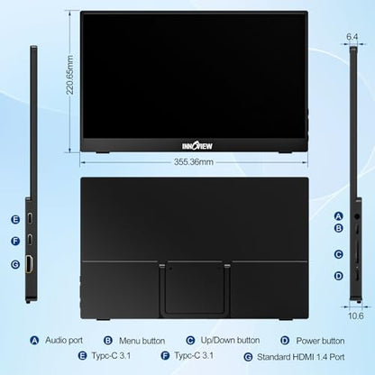 InnoView Portable Monitor 15.6" 1080P for Laptop with Protective Sleeve, Built-in 90° Adjustable Stand USB C HDMI Ultra-Slim Portable Laptop Monitor for MacBook Phone PS Xbox Switch - size: 15.6 Inch