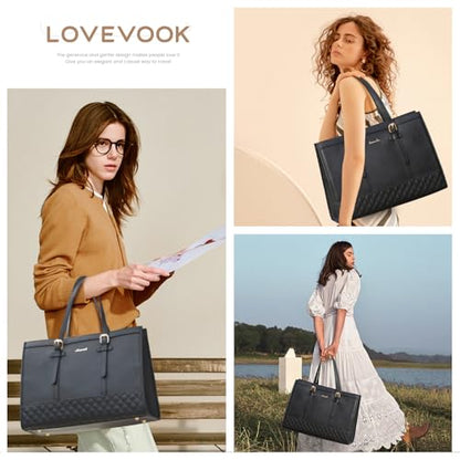 LOVEVOOK Women's 15.6inch Laptop Tote, PU Leather Computer Work Bag, office - color: Black, size: 15.6 inch