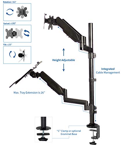 VIVO Black Dual Monitor Sit-Stand Height Adjustable Workstation, Standing Desk Mount with Pneumatic Spring, Holds 2 Screens up to 32 inches STAND-SIT2B - size: Desk Mount - Dual