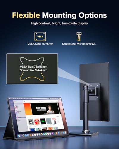 EVICIV Portable Monitor 4K 1200 Nits 16", 3840 * 2400 UHD, 145% sRGB | 2000:1 Contrast, USB-C & MINI HDMI, VESA & Smart Case, Travel Second Screen for Laptop, Computer, Mini PC, Game Consoles - size: 16 Inches