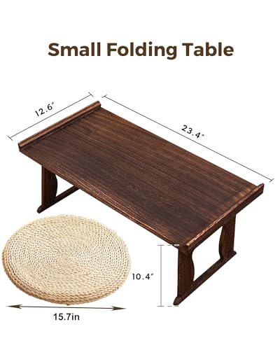 Wood Tea Table Portable Lap Desk No-Frills Foldable Study Table Laptop Table Desk for Bed Low Table Folding Coffee Table with a Futon Cushion for Tatami Home, Living Room, Office, Outdoor(Small: 23.4* - size: Small: 23.4*12.6*10.4in