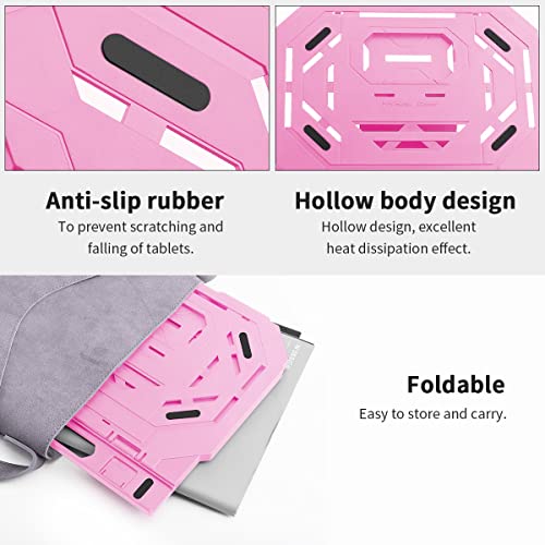Drawing Tablet Stand, Laptop Foldable Stand for Tablet Display, 9 Levels Adjustable Angles with a Built-in Phone Holder, for 12-17 inch Drawing Tablet, Smartphones - color: Pink
