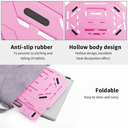 Drawing Tablet Stand, Laptop Foldable Stand for Tablet Display, 9 Levels Adjustable Angles with a Built-in Phone Holder, for 12-17 inch Drawing Tablet, Smartphones - color: Pink