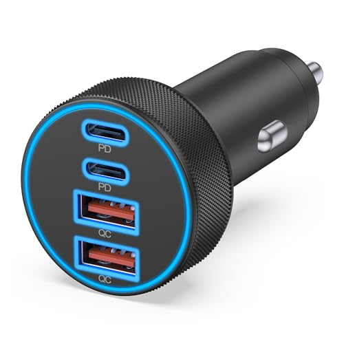USB C Car Charger, 4-Port 90W Super Fast Charging Cigarette Lighter Adapter | [4 in 1] Dual 45W USBC & USB-A, Multiport Car Phone Charger Accessories, for iPhone 17 16 15 14 13 12, iPad, Galaxy, Tablet - style: 1 Pack