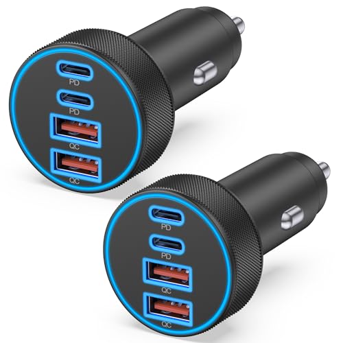 2 Pack Car Charger USB C, 4 in 1 90W Fast Charging 4-Port Car Phone Charger | Dual 45W USB C & USB A, Cargador Carro Lighter Adapter, for iPhone 17 16 15 14 13 12 Pro Max, iPad, Galaxy, Tablet, Android - style: 2 Pack
