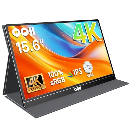 QQH 4K Portable Monitor, 15.6" IPS 3840x2160 UHD USB-C HDMI Travel Portable Monitor for Laptop, Ultra-Slim Alloy Gaming Monitor Second Display with w/Smart Cover for PC, Phone, PS5/4, Xbox, Switch - color: Dark Black