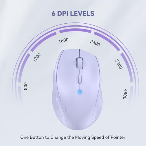 TECKNET Bluetooth Mouse, Wireless 6 Buttons 2-Yr Battery, Lavender | BT 5.0/3.0, 6-Level DPI to 4800, Wide OS Compatible, Ergonomic for M/L Hands, Extended Battery - color: Lavender