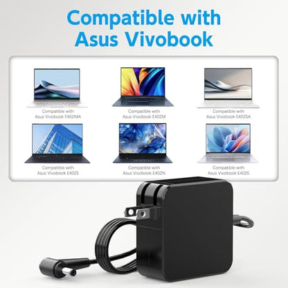 45W Laptop Charger Compatible with Asus VivoBook and ZenBook, 19V 2.37A Replacement Power Adapter (4.0mm Tip, 6Ft Cord)
