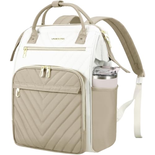 VANKEAN 15.6 Inch Laptop Backpack for Women Large Capacity Waterproof Daypack - color: Beige-khaki, size: 15.6 Inch