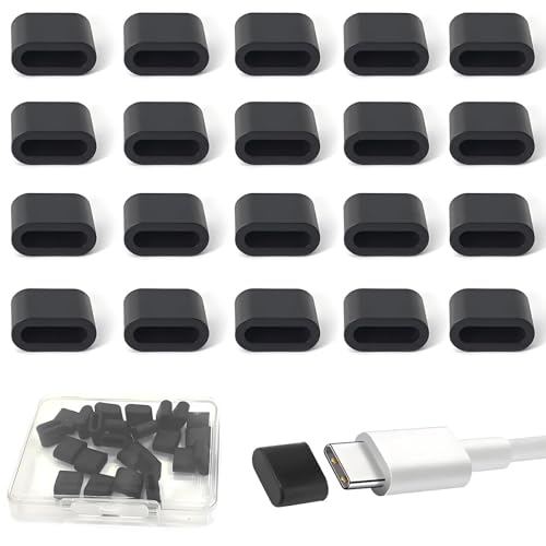 20 Pcs USB C Dust Caps Port Anti Dust Plug Silicone Type C Male Port Cover Anti Dust Charging Port Cover Protectors for Any Type C Charging Male Port (USB C Dust Cover/Black) - color: USB C Dust Cover / Black