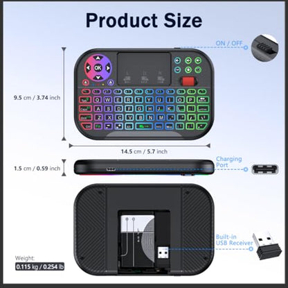 IDEALROYAL M2 Mini Wireless Keyboard with Touchpad Mouse Combo, Portable Bluetooth/2.4Ghz Mini Keyboard with 7 Colors RGB Backlit, Rechargable Battery for Android Box/Smart TV/Pad/PC, HTPC, Tablet