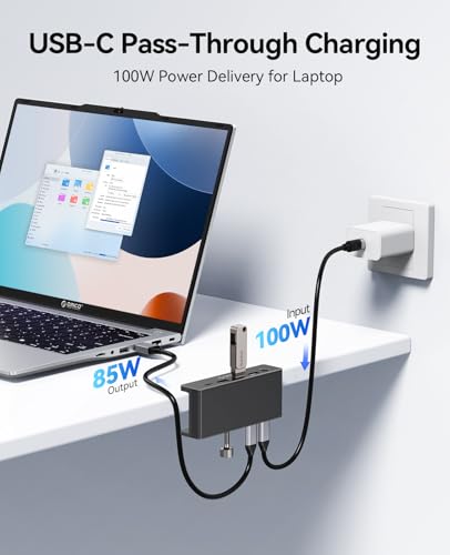 ORICO Clip Docking Station, 8-in-1 Clamp USB C Hub with 4K@60Hz HDMI, 100W PD, Gigabit Ethernet, 4xUSB Port, AUX, 10Gbps Clamp Docking Station for Laptop, MacBook, PC (Adapter Not Included) - color: Black