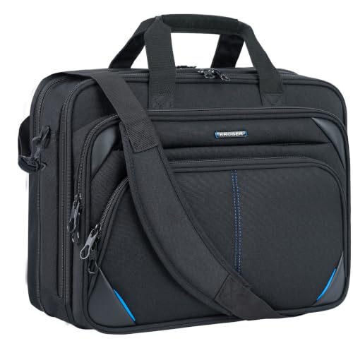 KROSER Laptop Bag 15.6 Inch Briefcase Messenger Bag Water Repellent Computer Case Shoulder Bag Durable Tablet Sleeve for Business/College/Women/Men - Black/Blue - color: Black/Blue, size: 15.6 INCH