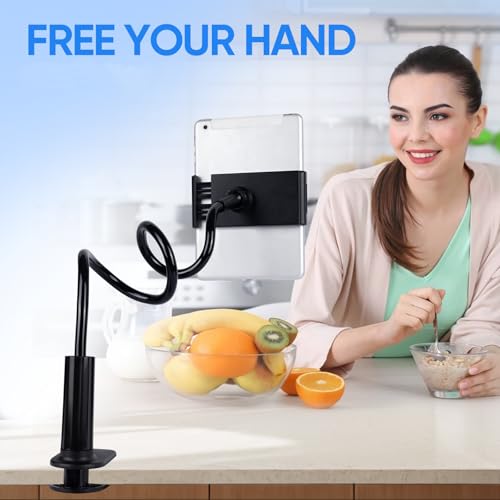 Lazy Bracket Gooseneck Tablet Holder for Bed, 360 Flexible Long Arm Adjustable Tablets Stand Clamp for Desk Phone Mount, Compatible with iPad 4" - 8" Tablet Gooseneck Holder Cell Phone Stand