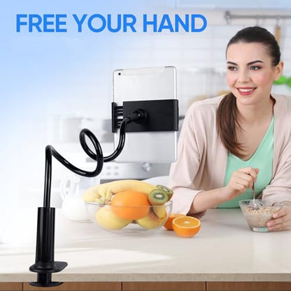 Lazy Bracket Gooseneck Tablet Holder for Bed, 360 Flexible Long Arm Adjustable Tablets Stand Clamp for Desk Phone Mount, Compatible with iPad 4" - 8" Tablet Gooseneck Holder Cell Phone Stand