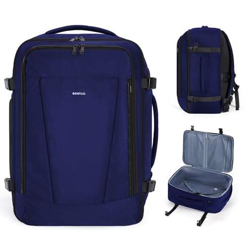 ECOHUB 35L TSA Friendly Travel Laptop Backpack for Men and Women, Large Carry-On Business Backpack with 17.3 In Laptop Compartment, Water Resistant, Anti-Theft Pocket, Multiple Pockets, Blue - color: Blue, size: 19.5 inch carry-on