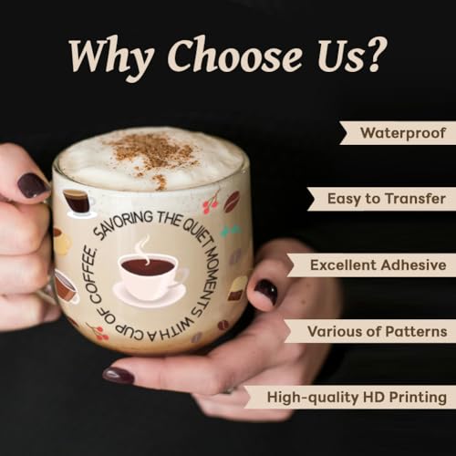 UV DTF Cup Wraps Transfer Stickers Drinks Pattern, 10 Sheets Waterproof Custom Vinyl Transfer Sticker 16oz Coffee Glass Cup Tumbler Bottle Mug Decals for Men Women | Waterproof UV DTF Stickers, Custom Vinyl Decals for 16oz Coffee Cups Tumblers Bottles Mug