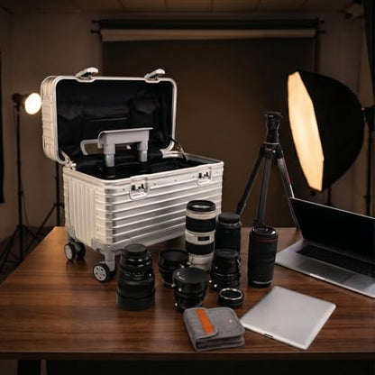 Full Aluminum Rolling Camera Bag 18" Camera Case | Wheeled Photography Gear Case, Carry-on Luggage, Dual TSA locks, Detachable Wheels & Dividers, Fits 17" laptop, DSLRs & Lens