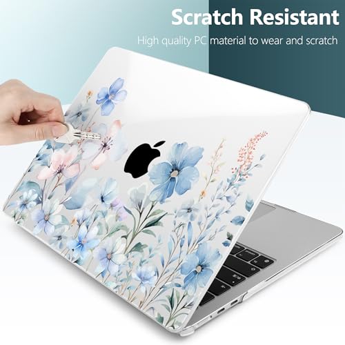DONGKE for MacBook Air 13 Inch Case M5 2026 M4 2025 M3 M2 2024-2022 A3449 A3240 A3113 A2681, Plastic Hard Shell & Keyboard Cover & Screen Film for MacBook Air 13.6 Inch Case - Blue Flowers - color: Blue Flowers