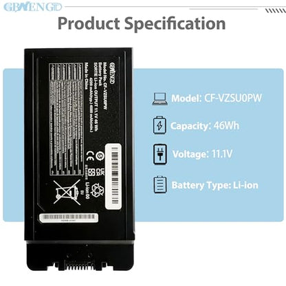 CF-54 CF-VZSU0PW Laptop Battery Replacement Pack for Panasonic Toughbook CF54 MK1 MK2 MK3 Toughbook 54 Gloved Multi Touch 54 Lite Performance Prime Series Notebook 6-Cells
