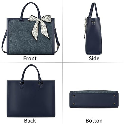 Laptop Bag for Women 15.6 Inch Laptop Tote Bag Waterproof Leather Computer Bag Business Lightweight Office Briefcase Large Shoulder Handbag Deep Blue - color: Deep Blue