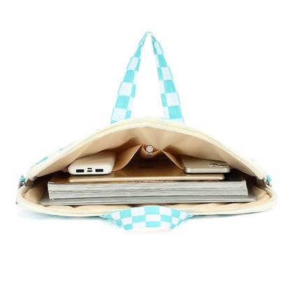 canvaslife Waterproof Pattern Resistant Laptop Shoulder Messenger Bag for Pro 16 inch and 15.6 inch-16 inch Laptop (Ice blue Checker) - color: Ice Blue Checker, size: 15 inch/15.6 inch