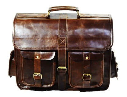 URBAN DEZIRE 16 inch Leather Messenger Bag Brown Vintage Satchel Genuine Laptop Computer Office Shoulder Handmade Briefcase for Men