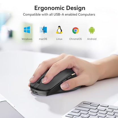 TECKNET Wireless Mouse Jiggler, Rechargeable Mouse with Built-in Mouse Mover, 6 Adjustable DPI,14 LED Modes, Silent Click,Undetectable Random Movement Keeps Computer Awake for Laptop/PC/Mac - Black - color: Black