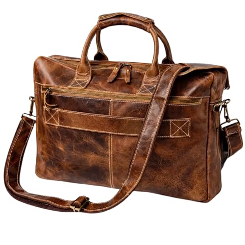DEBKIN CONNECTED Leather Briefcase 18 inch Laptop Messenger Bag for Men and Women - Best Office Satchel Bag - Top Grain Buffalo Leather Messenger Bag for Men & Women